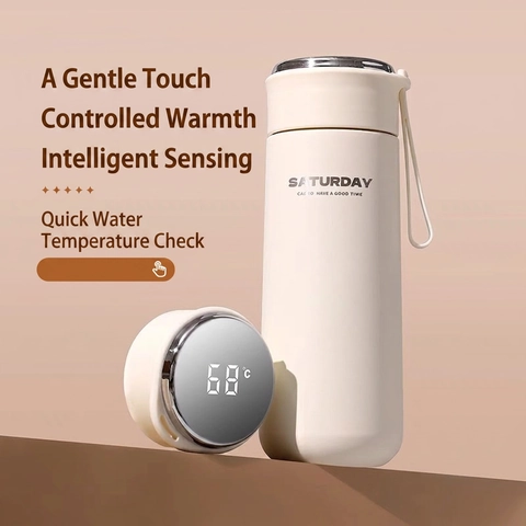 Smart Insulated Water Bottle 304 Stainless Steel Vacuum Flask With LED Temperature Display Portable Handle Matte