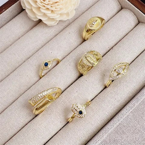 Verstelbare Ring Met Boze Oog En Hand Van Fatima 18K Verguld Koper Zirkoon Vintage Etnische Sieraden Voor Dames