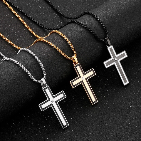 Collar Con Colgante De Cruz Acero Inoxidable 316L Retro Punk Gótico Joyería Religiosa Para Hombres Mujeres Accesorios