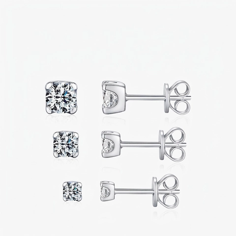 Round Brilliant Cut Moissanite Stud Earrings With 925 Sterling Silver Earring Post D Color VVS1 Clarity Jewelry Unisex