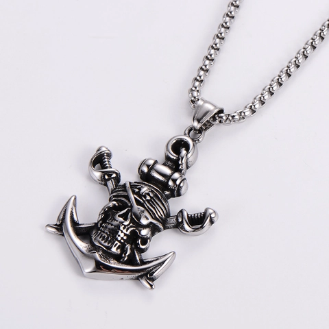 Collana Con Pendente Ancora Teschio Pirata Acciaio Inossidabile Gotico Punk Nautico Spade Incrociate Gioielli Hip Hop Da Uomo