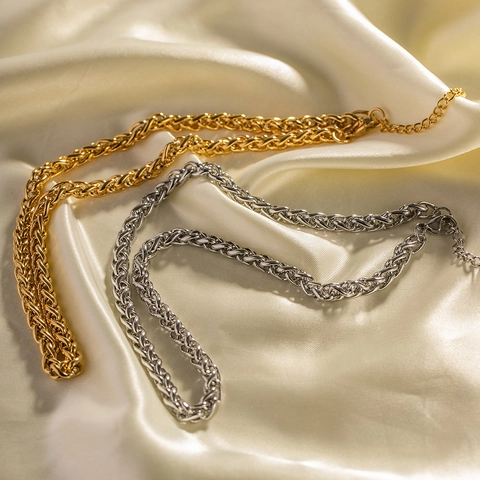 Pulsera De Cadena De Trigo De Acero Inoxidable Chapado En Oro De 18K Joyería De Eslabones Trenzados Pesados Para Mujeres Hombres Moda