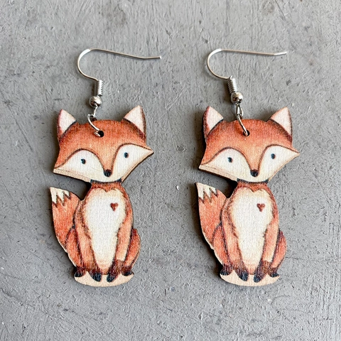 Pendientes Colgantes De Madera De Animales Lindos Zorro Perezoso Mapache Estilo Bosque Joyería