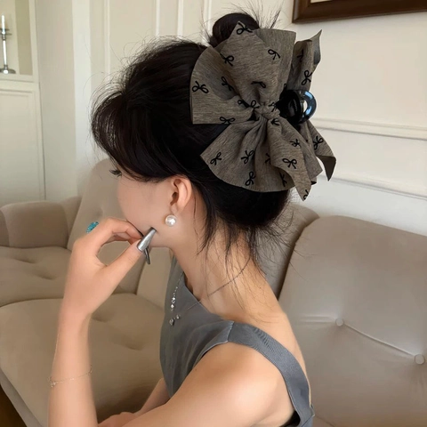 Französischer Stil Große Schleife Haarklaue Stoff Acryl Kleiner Schleifendruck Elegante Vintage Haarklammer Für Frauen