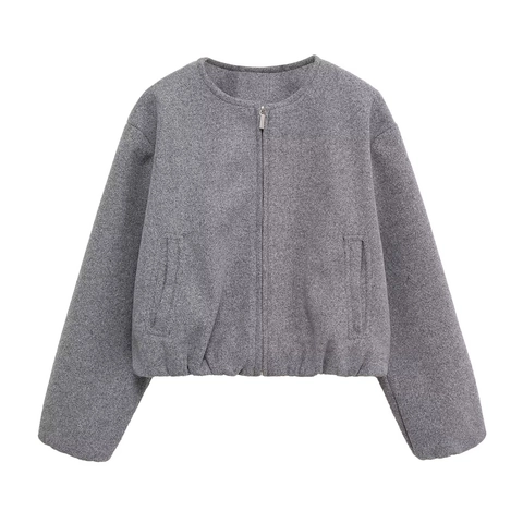 Dames Casual Westerse Stijl Ronde Hals Lange Mouw Fleece Jas Effen Kleur Rits Baseball Bovenkleding Korte Jas Voor Dames