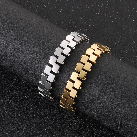 Pulsera Geométrica de Acero de Titanio para Hombre Estilo Punk Industrial Cadena de Acero Inoxidable Oro Plata Joyería