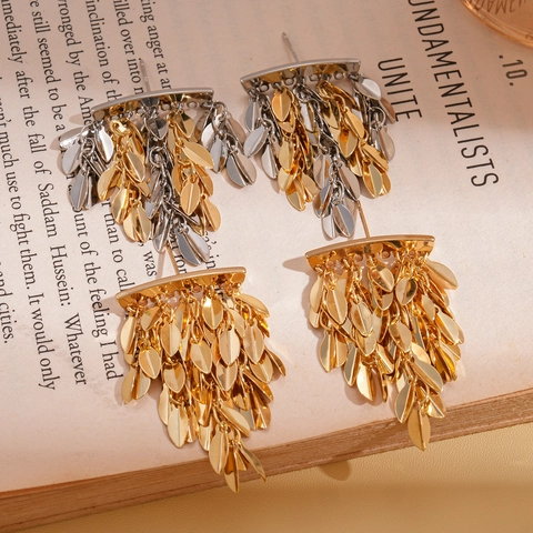 Blatt Quaste Drop Ohrringe Mit 925 Sterling Silber Ohrstecker Kupfer Metall Retro Elegant Schmuck Für Frauen