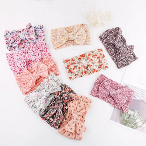 Baby Headband Soft Elastic Floral Print Big Bow Double Layer Stretchy Hair Band For Newborns Toddlers Photography Cute