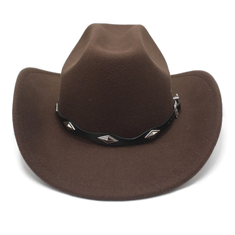 Western Cowboy Hat Wool Felt Retro Studded Leather Belt Wide Brim Classic Outdoor Jazz Cap Men Women