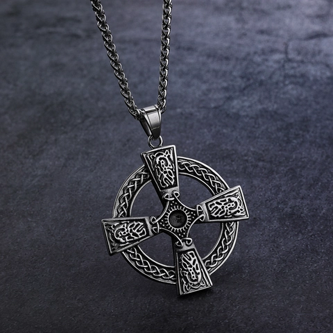 Pendentif Croix Celtique Collier Acier Inoxydable Vintage Rétro Style Noeud Viking Nordique Bijoux Pour Hommes