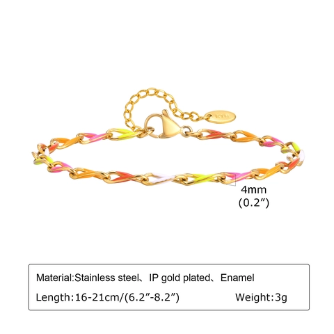 Mode Damen Edelstahl Gold Armband Bunte Emaille Oval Glied Verdrehte Kette Verstellbarer Schmuck Hand Zubehör