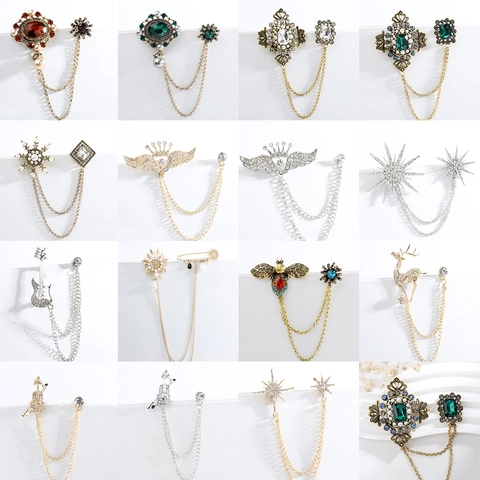 Broche De Cadena Vintage Aleación Diamantes De Imitación Perla Artificial Falsa Pin De Solapa Para Traje Boda Fiesta Barroco Elegante Unisex