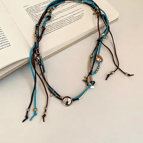 Bohemian Braided Waist Chain Long Necklace Vintage Ethnic Faux Suede Alloy Copper Sunflower Pendant Adjustable For Women