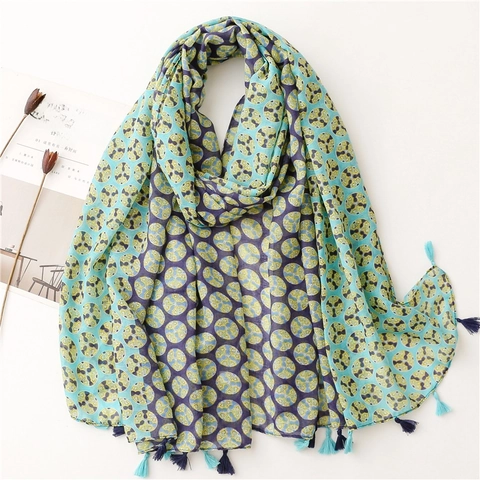 Polyester Voile Scarf Shawl With Geometric Mandala Print And Tassel Fringe Japanese Style Sun Protection For Women
