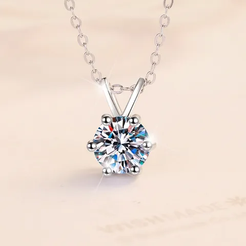 925 Sterling Silver Moissanite Necklace D Color 1 Carat Round Cut Six-Prong Pendant Zirconia Clavicle Chain Jewelry For Women