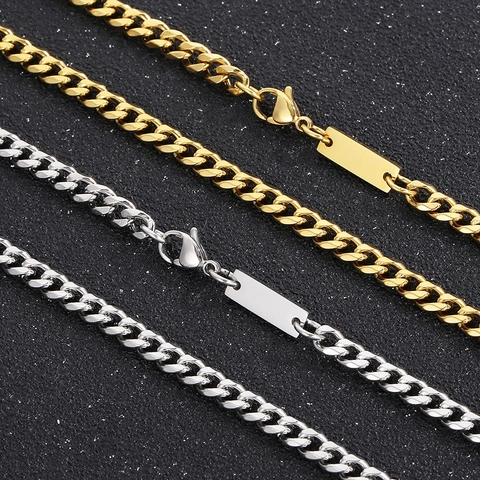 Collar De Cadena Cubana Hip Hop De Acero Inoxidable Cadena Plana Con Colgante Cuadrado Para Hombres Y Mujeres