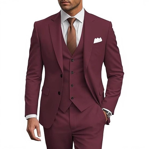 Men Business Suit Jacket Vest And Pants Polyester Slim Fit Wedding Prom Dinner Notched Lapel Single Breasted Solid Color