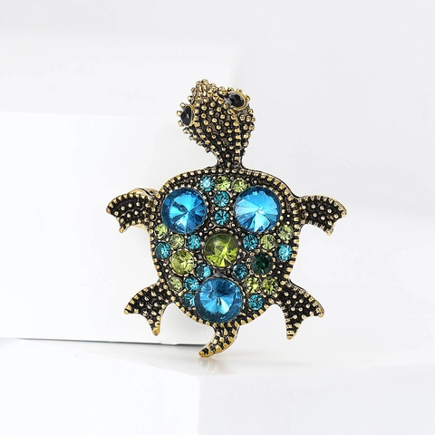Spilla a Forma di Tartaruga Marina in Lega Vintage per Donna Strass Colorati Forma Animale Gioielli Pin Stile Retrò