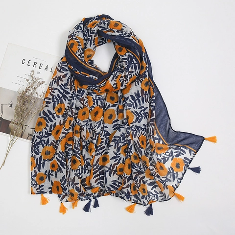 Écharpe Vintage À Imprimé Floral Bohème Grand Châle De Protection Solaire Avec Glands Pour Femmes Coton Lin Doux