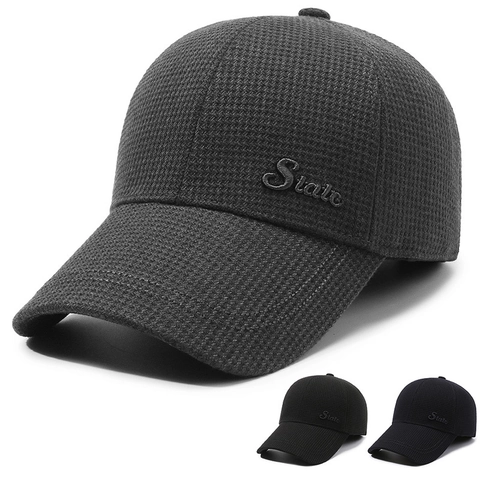 Herren Winter Baumwolle Baseballkappe Mit Buchstabenstickerei Ohrenklappen Waffelstruktur Verdicktes Fleecefutter Warme Outdoor Hut