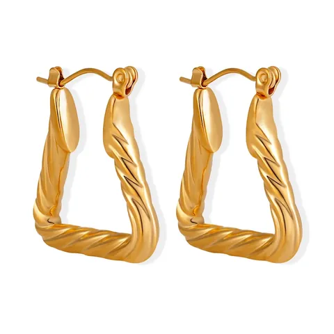 Pendientes De Aro Geométricos Triangulares Retorcidos Para Mujer Acero De Titanio Chapado En Oro Joyería