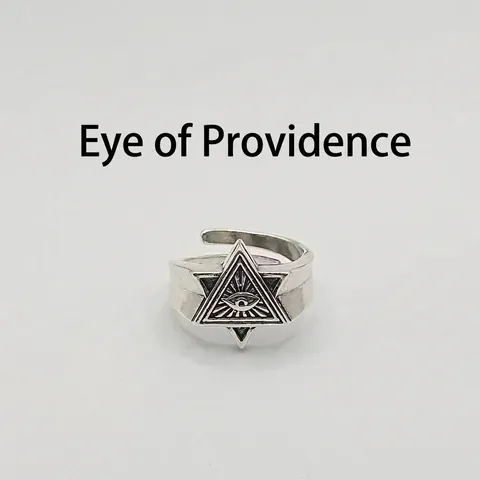 Retro All-seeing Eye Of Providence Open Ring For Men Silver Plated Copper Hexagram Star Punk Gothic Jewelry Adjustable