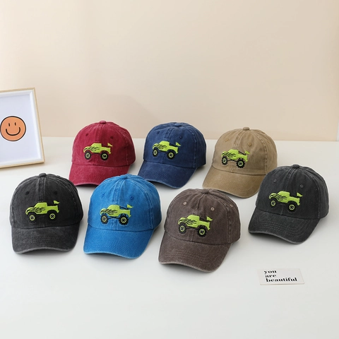 Kids Baseball Cap Washed Cotton Embroidered Monster Truck Sun Protection Adjustable Outdoor Hat For Boys