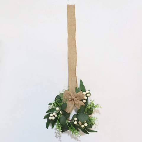 Artificial Eucalyptus Willow Leaf Wreath With White Berries Linen Bow Rustic French Wedding Home Wall Hanging Decor