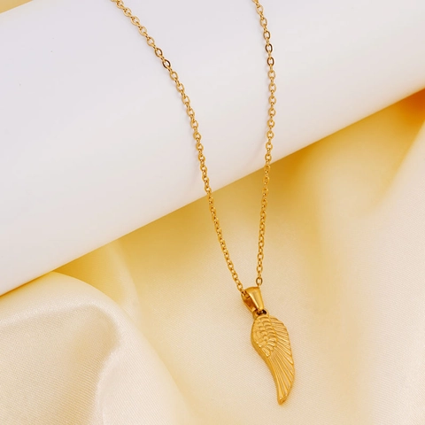 Collana Pendente Ala Angelo PVD Oro 18K Placcato Acciaio Inossidabile Piuma Delicata Gioielli Tendenza Donna