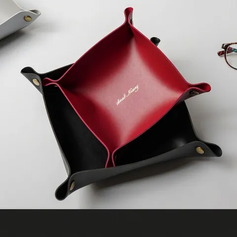 Nordic PU Leather Desktop Storage Tray Foldable Square Desk Organizer For Keys Jewelry Cosmetics Waterproof Entryway Minimalist