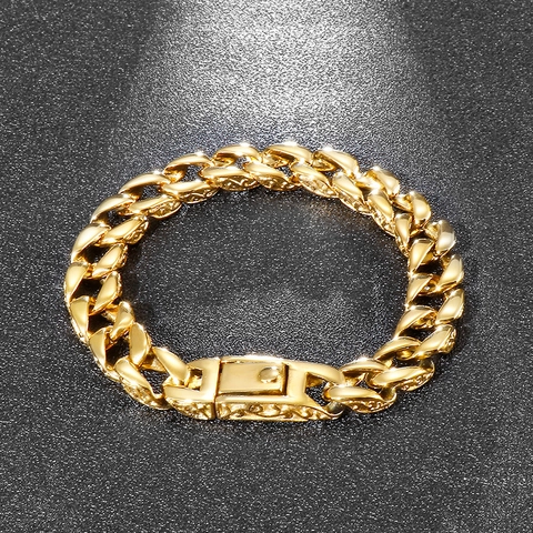 Pulsera De Cadena Cubana Para Hombre Acero Inoxidable 316L Grabado Floral Retro Hip Hop Punk Joyería