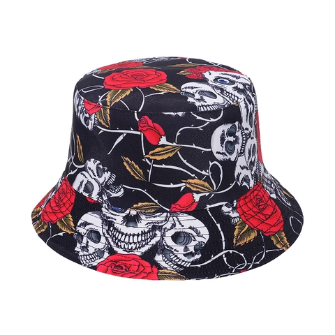 Cappello da Pescatore in Poliestere Stile Punk Con Stampa Teschio Rosa E Grafica Cartoon Per Uomo Donna Hip Hop Streetwear Sole