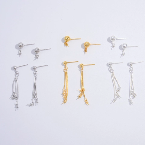 925 Sterling Silver Tassel Snake Bone Chain Earring Findings Electroplated Geometric Ball Earring Posts For DIY Jewelry