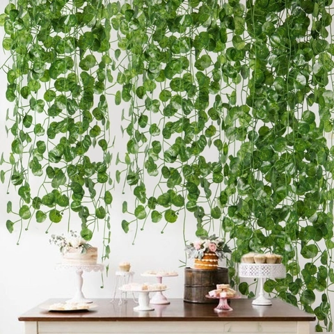 2M Rattan di Edera Artificiale Ghirlanda di Verdure Sospese Fogliame Finto Vite di Plastica per Matrimonio Festa Giardino Casa Parete Decorazione