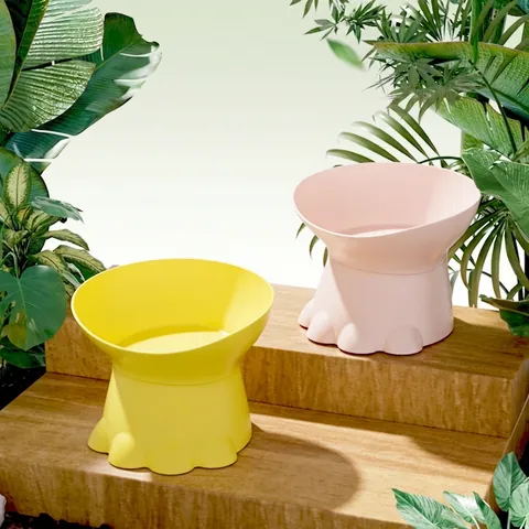 Pet Feeding Bowl PP Plastic Elevated Tilted Neck Protection Anti-Black Chin Food Water Dish Dinosaur Paw Design Cats