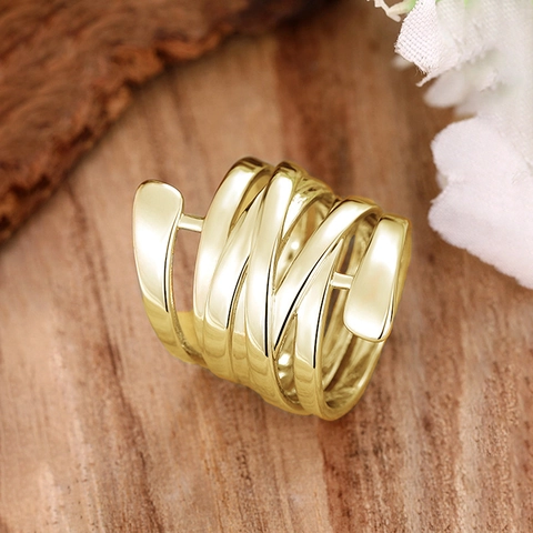 Geometric Multi Layer Winding Ring Copper Wide Statement Band Jewelry For Women Minimalist Elegant Accessory