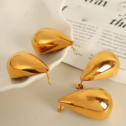 Pendientes De Gota De Moda Acero Inoxidable Chapado En Oro De 18K Pulido Espejo Para Mujeres