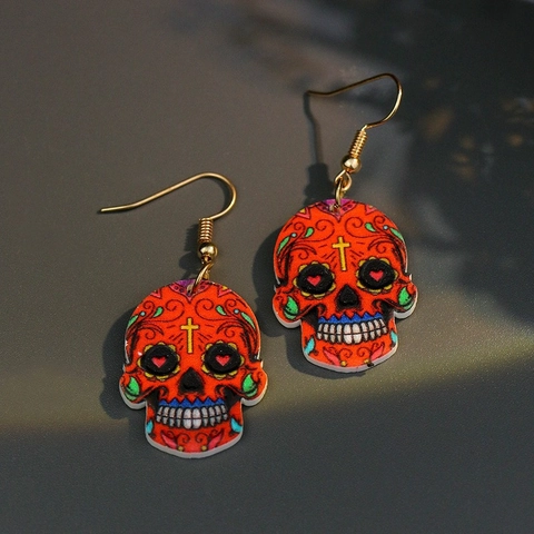 Halloween Totenkopf Acryl Ohrhänger Sugar Skull Mexikanischer Tag Der Toten Blumenmuster Hip Hop Party Schmuck