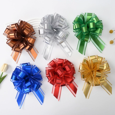 Large Snow Gauze Pull Bows Matte Metallic Ball Flower Ribbon For Gift Wrapping Wedding Christmas Decoration