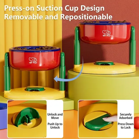 Adjustable Elevated Pet Bowl For Dogs And Cats With Suction Cup Base Multiple Height Plastic Feeding Water Dish