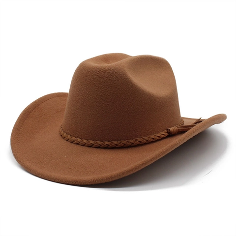 Cappello Fedora Cowboy Western Vintage per Uomo Donna Falda Larga in Cotone Feltro di Lana Cappello Jazz Con Fascia Intrecciata Nappina Classico Parasole Berretto Panama