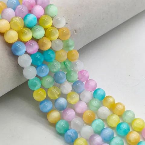 Mixed Colors Cat Eye Round Beads Natural Gypsum Stone Loose Beads For DIY Jewelry Making Bracelet Necklace Handcraft