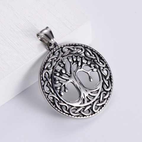 Collana Con Ciondolo Albero Della Vita Acciaio Inossidabile Cavo Rotondo Nodo Celtico Gioielli Retro Per Uomo Donna