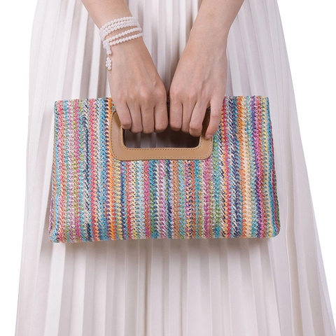 Strohgewebte Clutch Tasche Damen Sommer Strand Urlaub Crossbody Handtasche Mit Abnehmbarer Kette Magnetverschluss