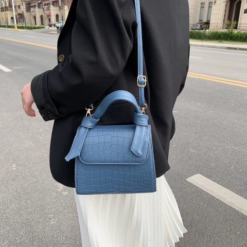 Borsa Da Donna Trama Coccodrillo Pelle PU Manico Con Nodo Tracolla Borsa Quadrata Moda Elegante Versatile