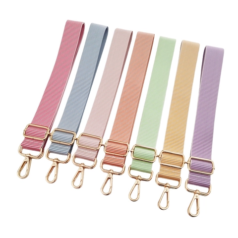 Wide Shoulder Bag Strap Adjustable Polyester Cotton Replacement Crossbody Belt With Metal Buckles Striped Candy Color
