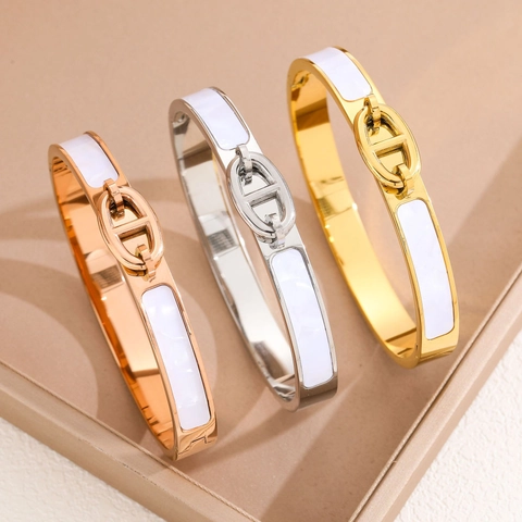 Stainless Steel Enamel Bangle For Women Luxury Anchor Link Design Gold Silver Rose Gold Fashion Jewelry Accessory Gift