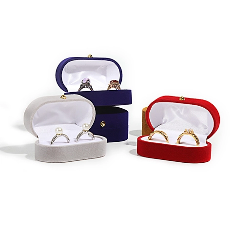 Eleganter Samt Doppel Ringbox Ovaler Schmuck Aufbewahrungskoffer Mit Gold Metallverschluss Für Heiratsantrag Hochzeit