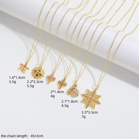 Collar Con Colgante De Cobre Chapado En Oro Circonita De Color Cactus Estrella Sol Mariposa Mal De Ojo Estrella De Mar Joyería Regalo Mujer