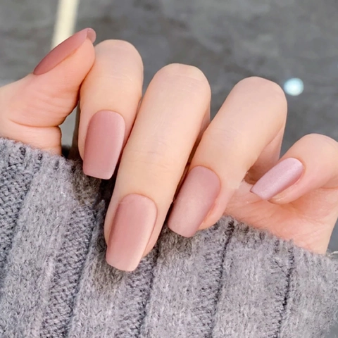 Matte Cat Eye Press On Nails Bean Paste Pink Short Square False Nails For Women Elegant Daily Manicure
